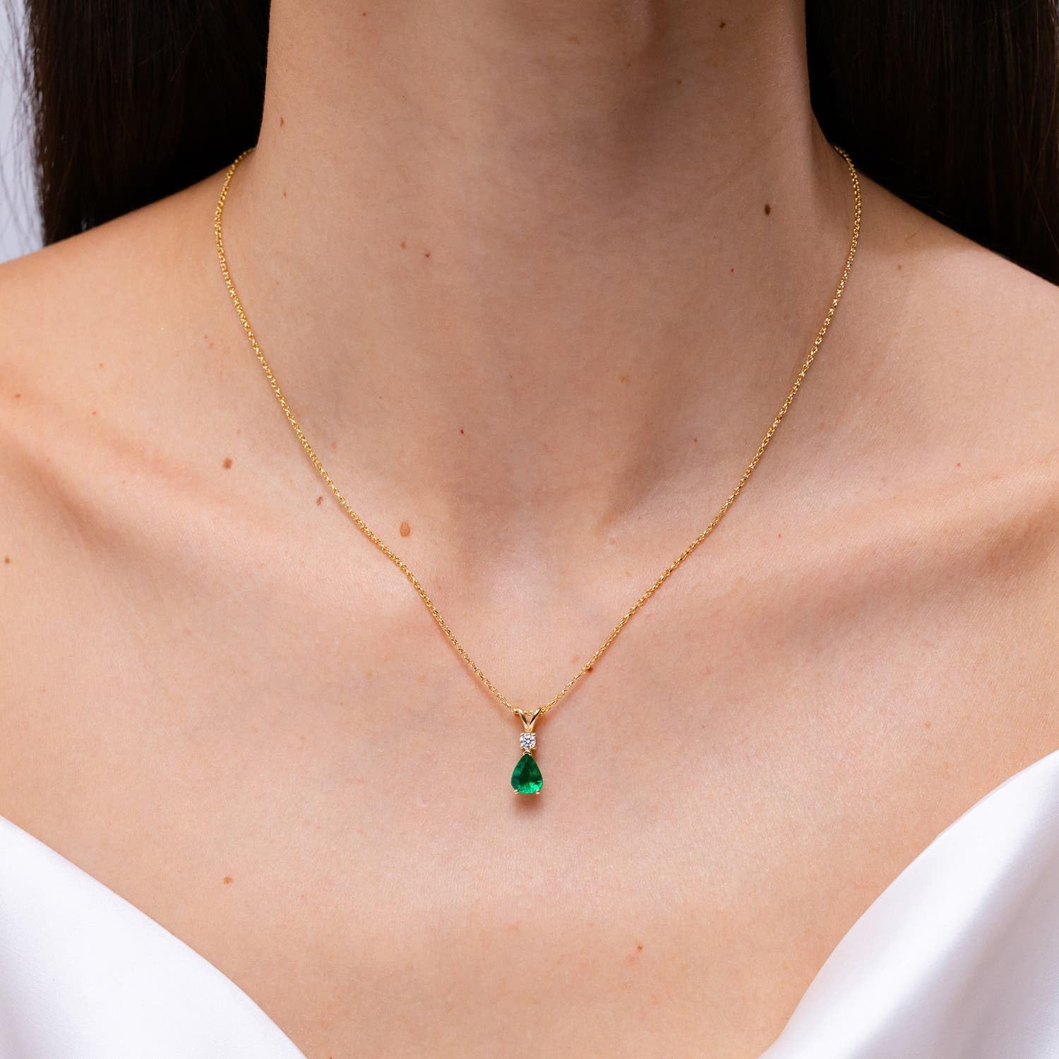 Angara Emerald Teardrop Necklace with Diamond in Silver/14K Solid Gold/Platinum | Natural Prong-Set Emerald V-Bale Pendant With 18" Chain for Women | July Birthday Gemstone Jewelry Gift