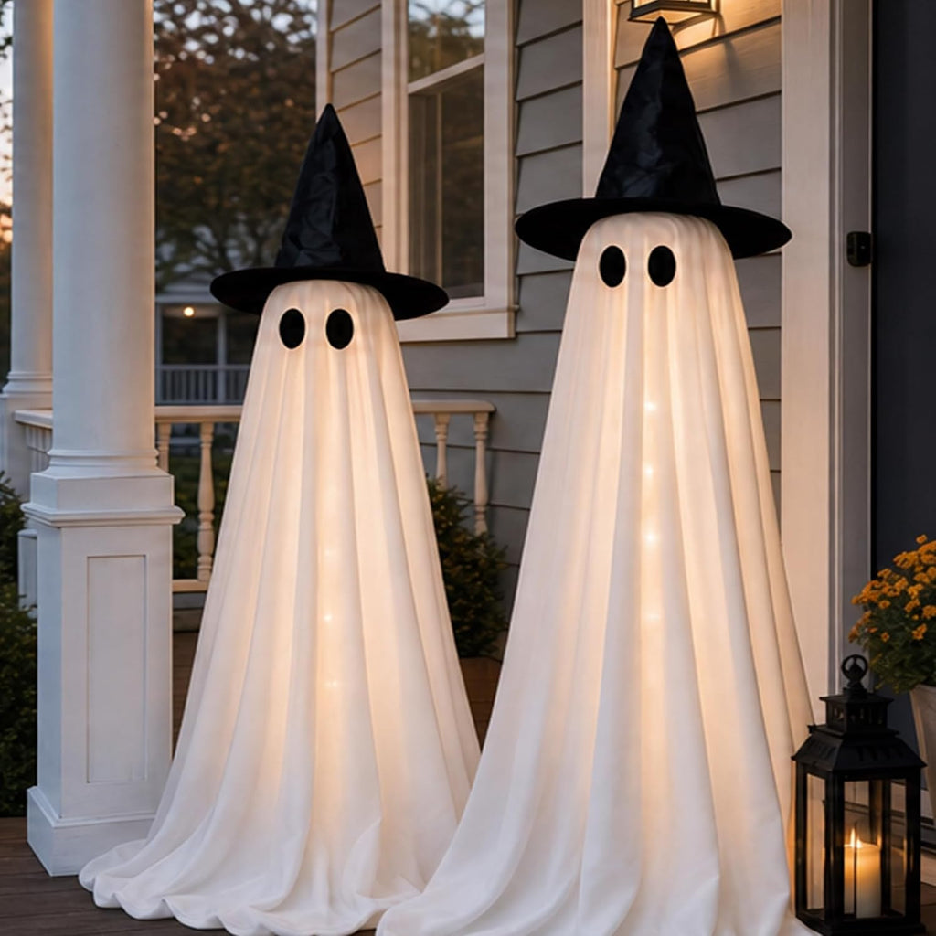 Halloween Decorations Indoor - 2 Pack Light Up Ghosts Easy To Assemble Adjustable Height Spooky Halloween Party Decorations For Porch Yard Mantel Home