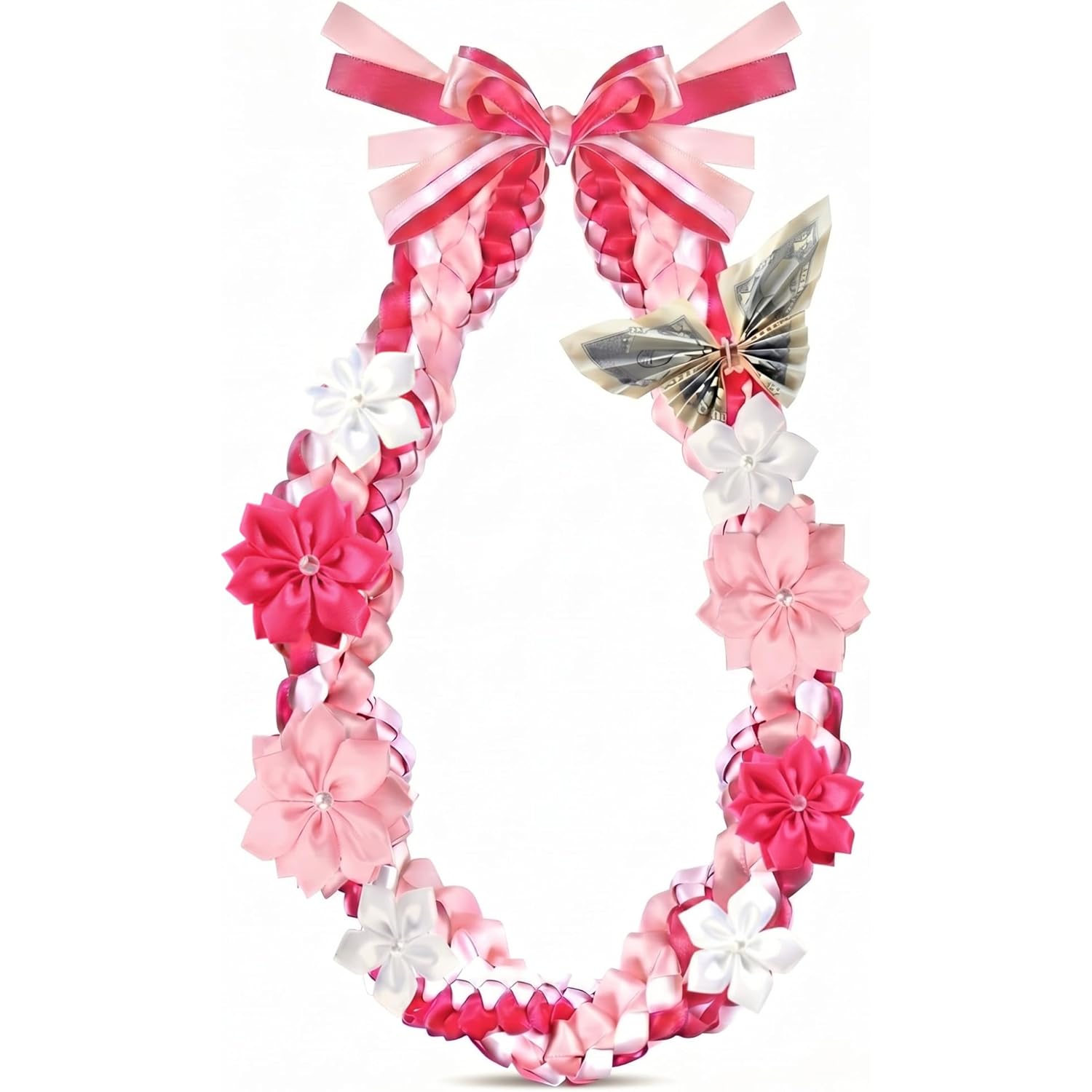 Lyrow 50" Graduation Lei 2026 Double Braided Graduation Ribbon Money Lei with 4 Satin Flower Handmade Grad Necklace Class of 2026 Grad Gift Accessories for Men Women