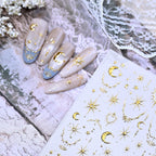 Gold Star Nail Stickers 5D Embossed Nail Art Stickers Decals with Gold Moon Heart Design Nail Stickers for Nail Art Self-Adhesive for Women Nail Art Manicure Decor