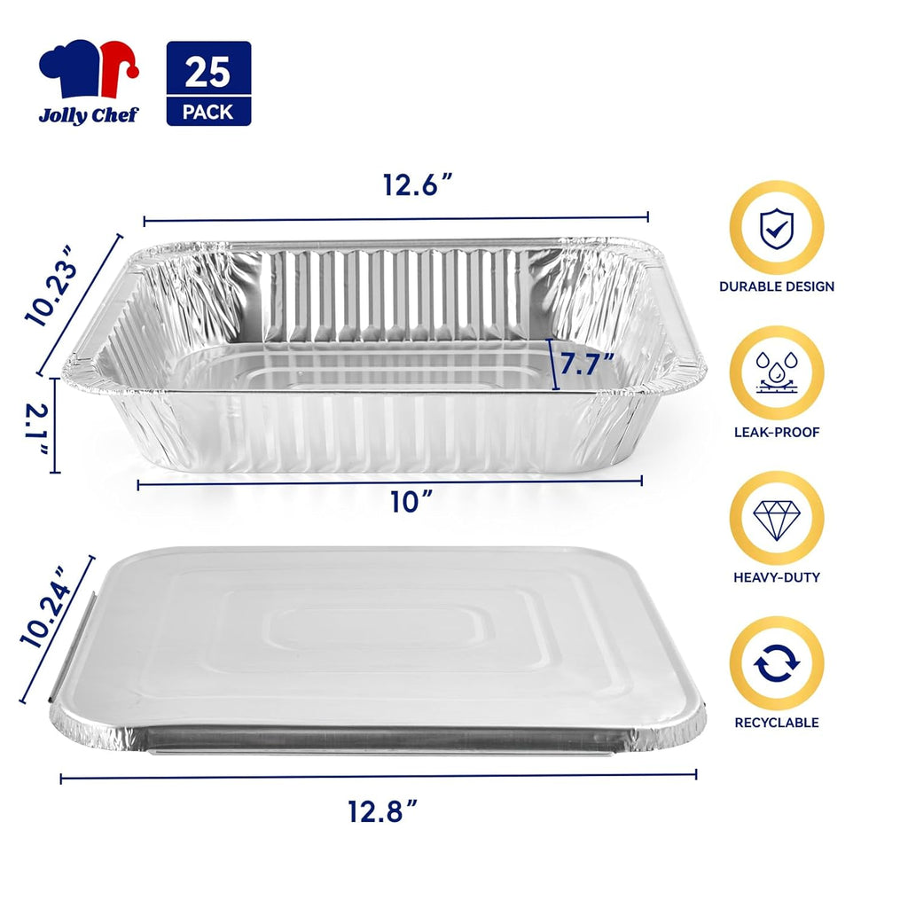 9X13 Aluminum Pans With Lids (25 Pack)- Disposable Foil Food Containers With Lids For Cooking, Heating, Storing, Prepping Food- Thanksgiving, Christmas, Parties