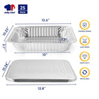 JOLLY CHEF 9x13 Aluminum Pans with Lids (25 Pack)- Disposable Foil Food Containers with Lids for Cooking, Heating, Storing, Prepping Food- Thanksgiving, Christmas, Parties