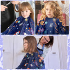 Febsnow Kids Hair Cutting Cape,Professional Kids Barber Cape And Neck Duster Brush Cartoon Hairdresser Apron With Adjustable Closure For Children Salon Barber Supplies For Kids & Adults 55X39 Inches