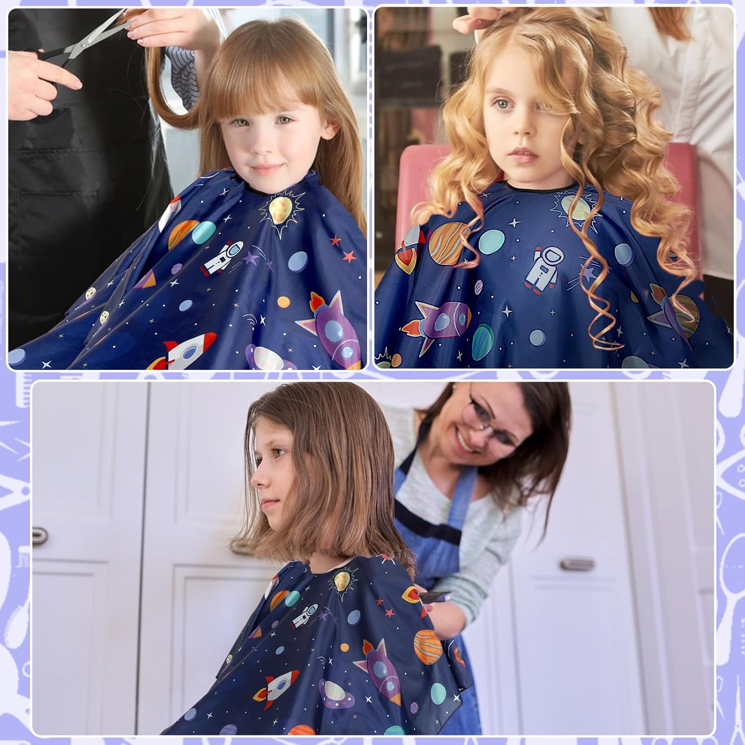 Febsnow Kids Hair Cutting Cape,Professional Kids Barber Cape And Neck Duster Brush Cartoon Hairdresser Apron With Adjustable Closure For Children Salon Barber Supplies For Kids & Adults 55X39 Inches