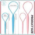 Teenitor 4Pcs Pony Hair Tail Tools, 2 Pairs Hair Loop Styling Tool Hair Flipper Pull Through Tool, French Braiding Hair Tool Hair Accessories For Women Girls, Loop Hair Tool, Light Blue/Light Pink