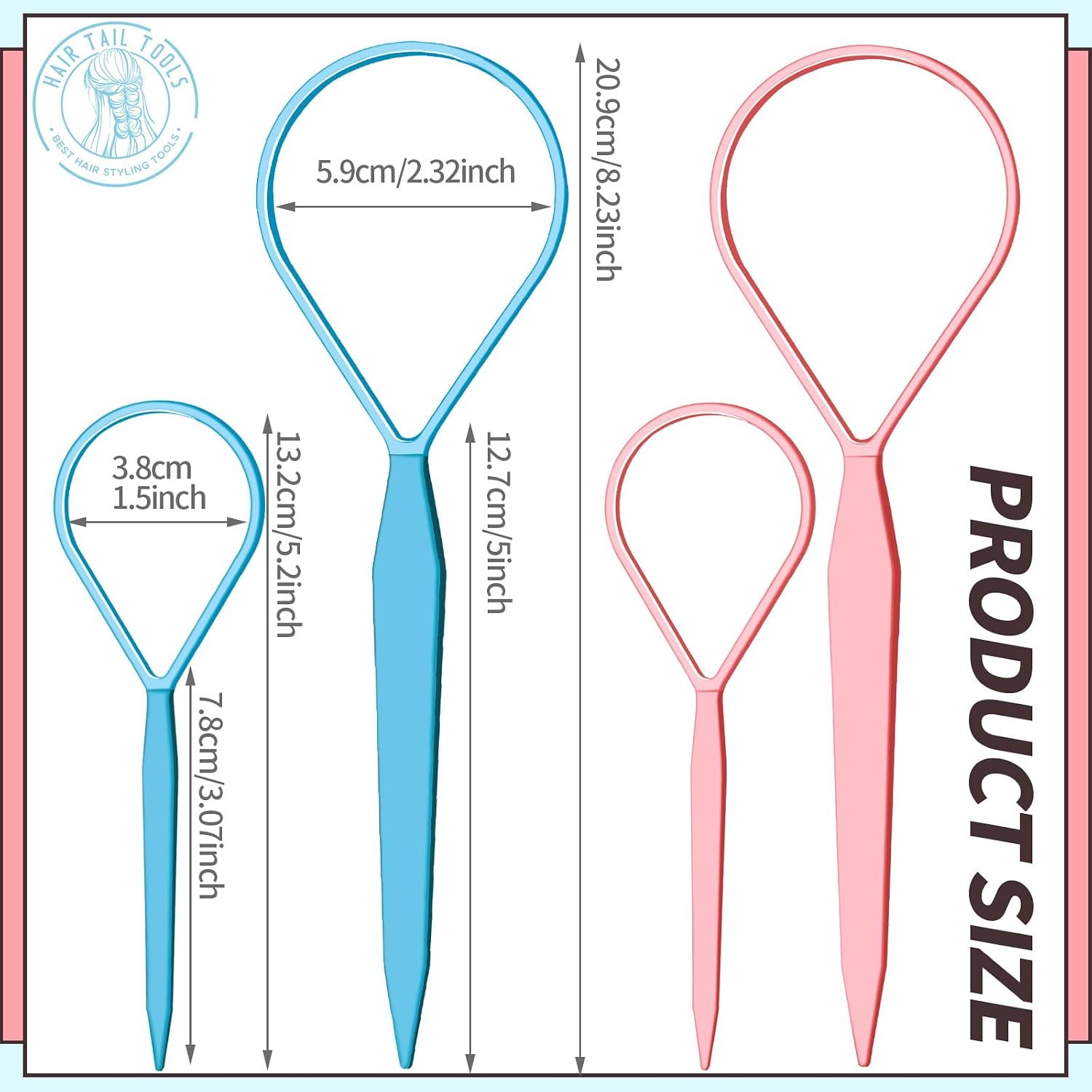 Teenitor 4Pcs Pony Hair Tail Tools, 2 Pairs Hair Loop Styling Tool Hair Flipper Pull Through Tool, French Braiding Hair Tool Hair Accessories For Women Girls, Loop Hair Tool, Light Blue/Light Pink