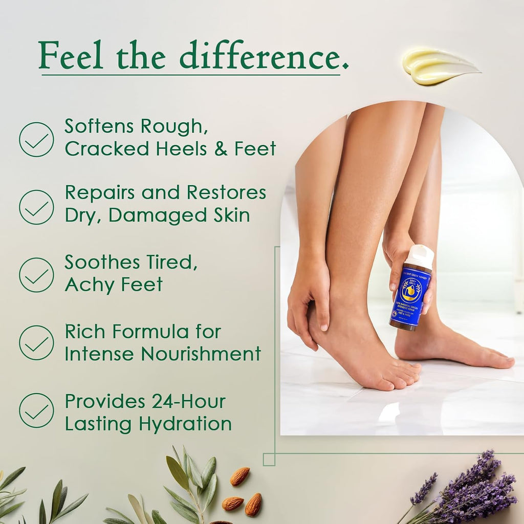 Dry Cracked Heels Repair | Organic Foot Cream for Dry Feet & Callus with Jojoba, Lavender, Almond, Olive & Vitamin E Oil | Natural Foot Balm & Moisturizer for Skin | Hydrating Foot Treatment | 3.4 oz