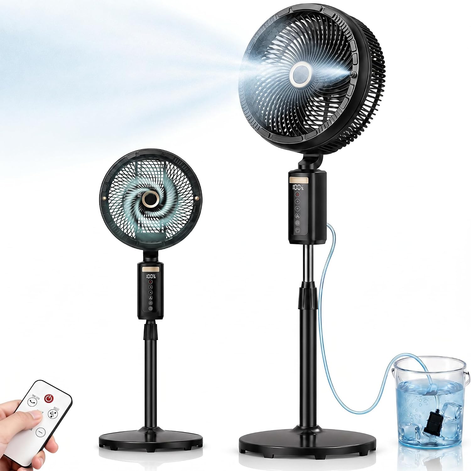 Ausic Outdoor Misting Fan For Patio, 30000Mah Rechargeable Battery Powered Cordless Pedestal Fan, 12" Oscillating Portable Cooling Fan, Standing Fan With Remote Mister