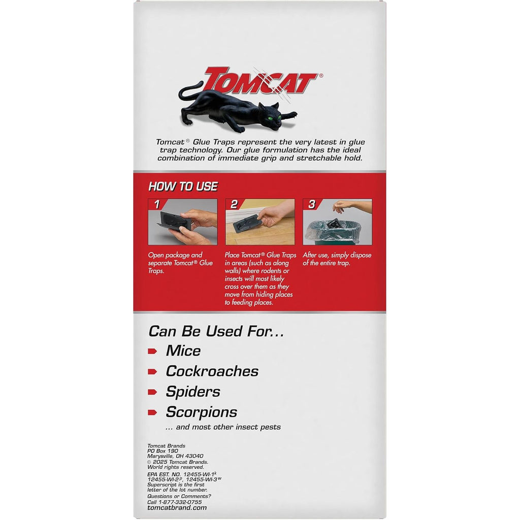 Tomcat Glue Traps Mouse Size With Eugenol For Enhanced Stickiness, 6 Traps | Sticky Pads For Mice, Cockroaches, And Spiders