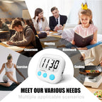 2 Pack Digital Kitchen Timer For Cooking Big Digits Loud Alarm Magnetic Backing Stand Cooking Timers For Baking White