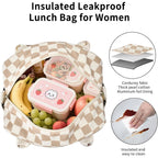 Lunch Bag Women Lunch Box For Women Adult Cute Insulated Lunch Bag Lager Cooler Lunch Tote Bags For Work Picnic (Beige-Brown Plaid)