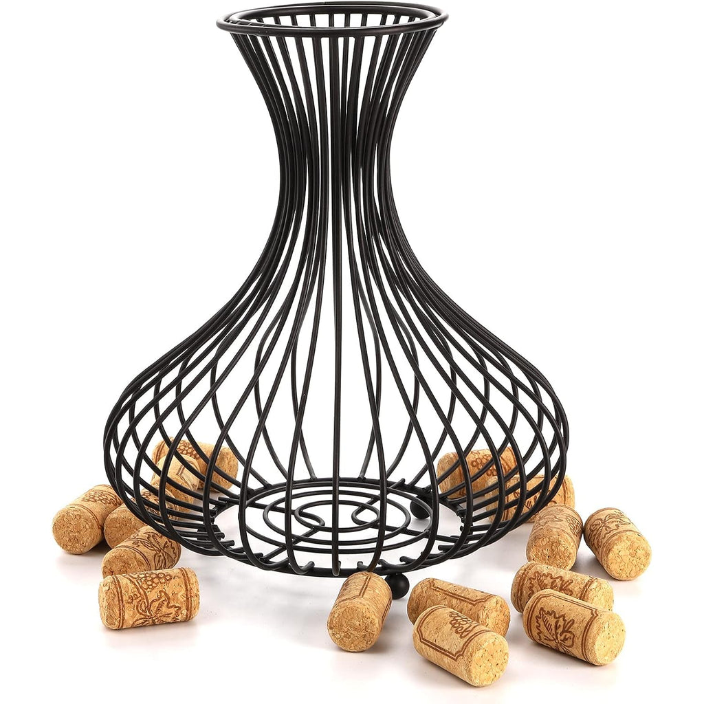 Tebery Metal Black Wine Cork Display Holder, Wine Stopper Collector, Decorative Free Standing Cork Storage Rack Catcher Container Cage, Holds 150 Wine Corks