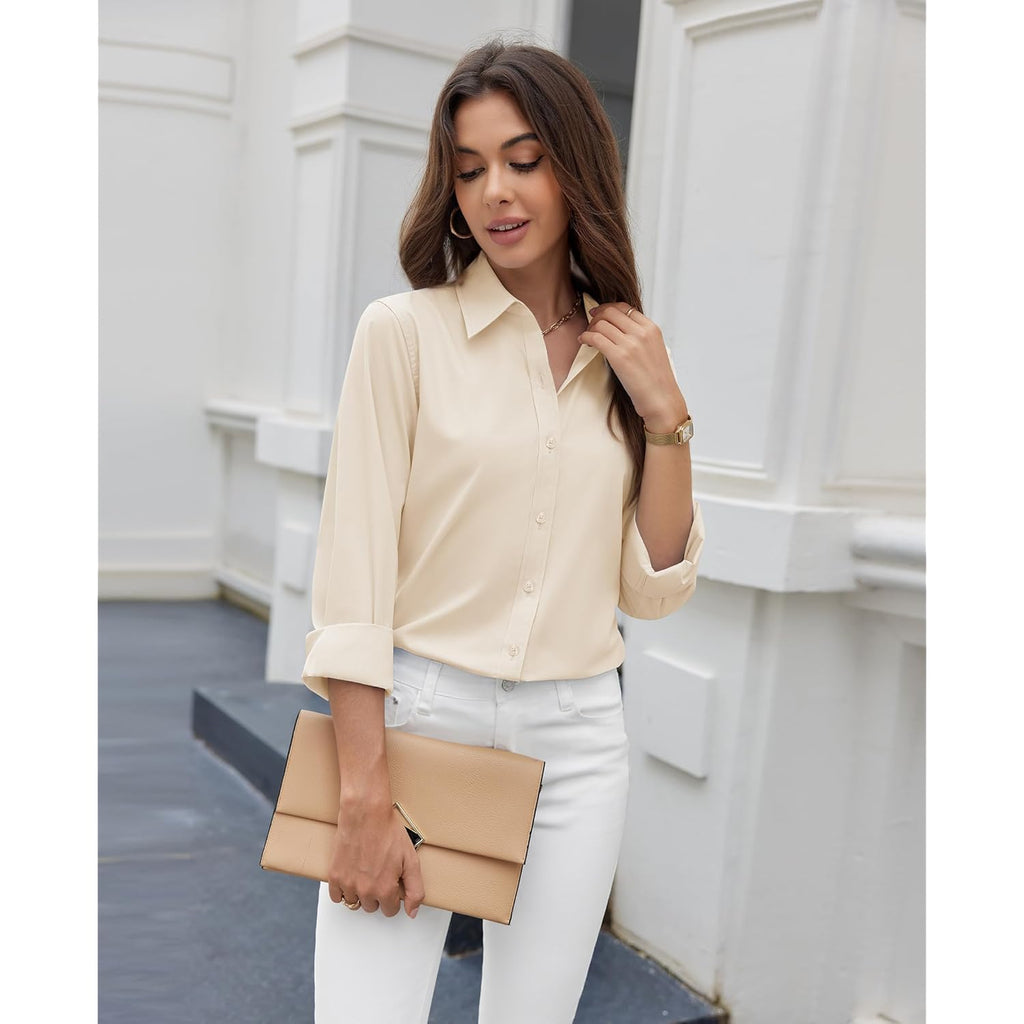 Button Down Shirts for Women Dress Shirt Cotton Long Sleeve Collared Shirt Business Work Office Blouse Top