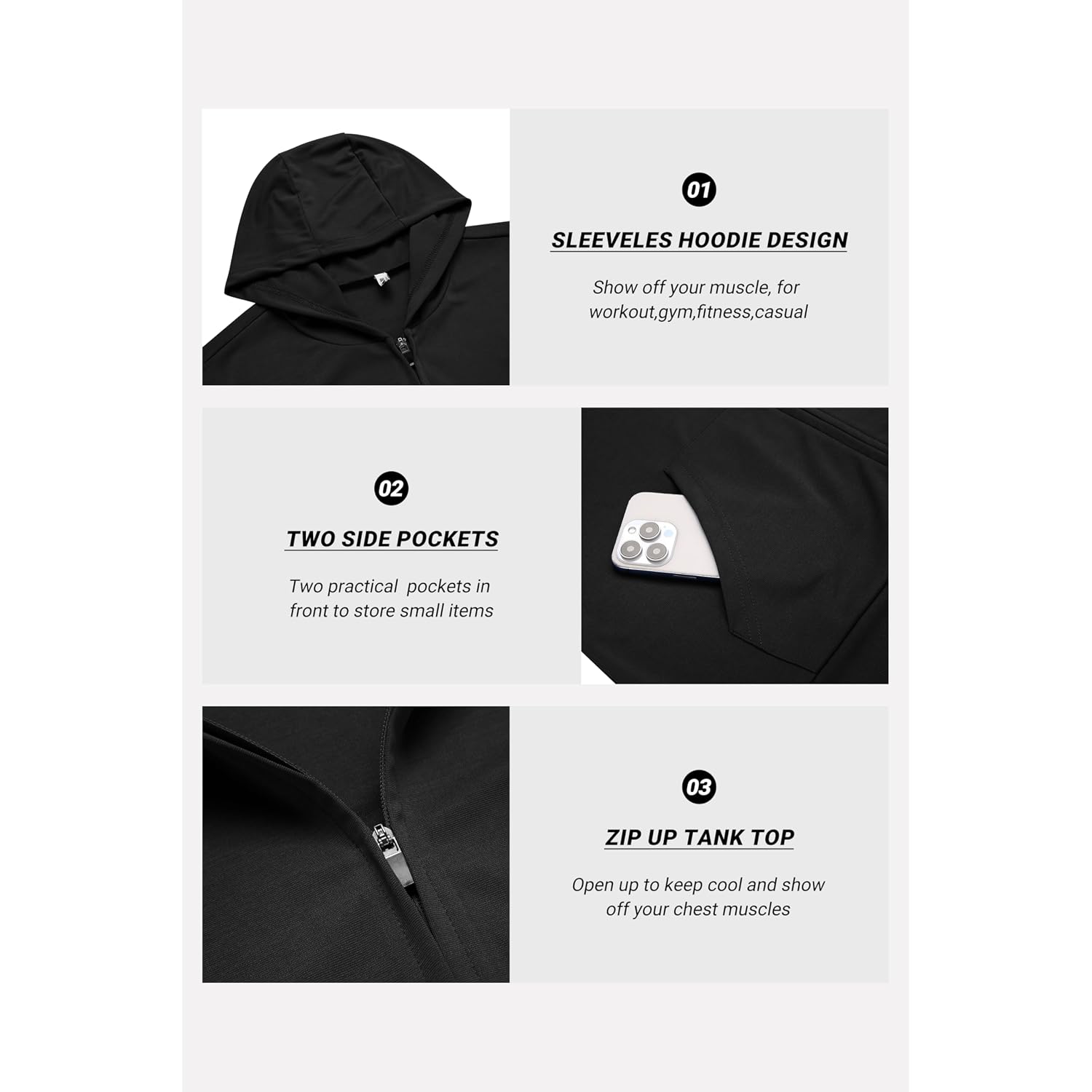 Coofandy Men'S Workout Hooded Tank Tops 2 Pack Zip Up Sleeveless Gym Shirts Muscle Cut Off T Shirt Bodybuilding Hoodies