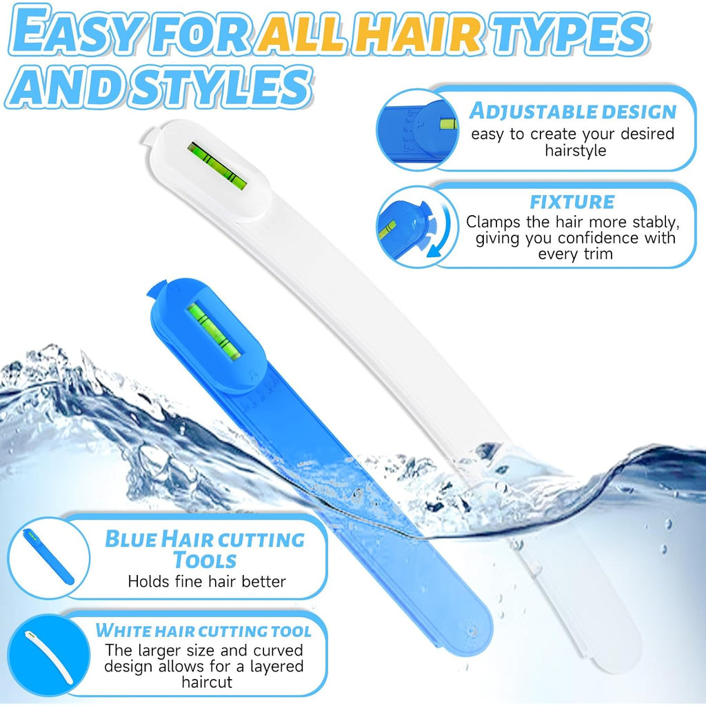 Professional Hair Styling Tools: Diy Layering And Trimming Kit With Clips, Guide For Bangs, Layers, Split Ends - Blue