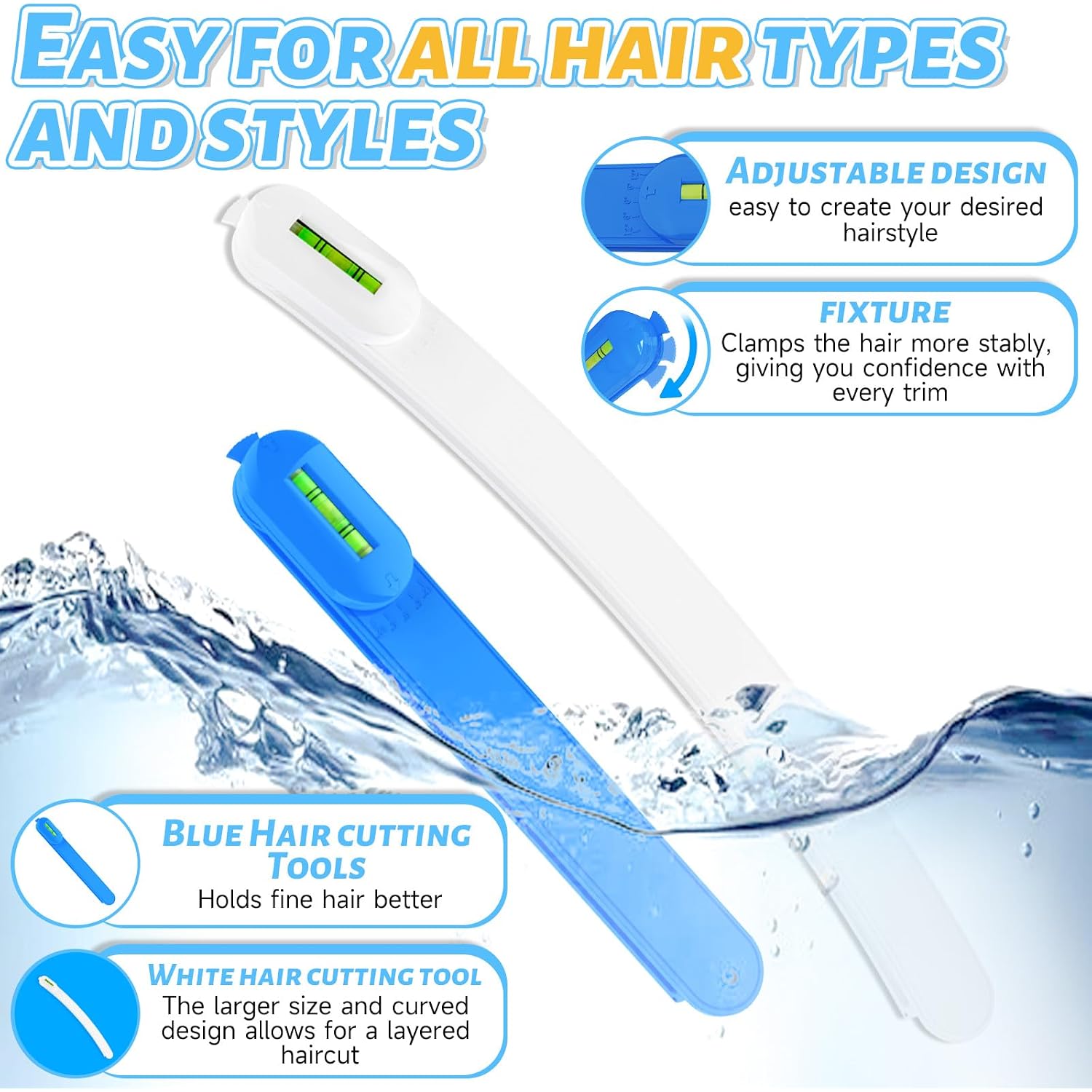 Professional Hair Styling Tools: Diy Layering And Trimming Kit With Clips, Guide For Bangs, Layers, Split Ends - Blue