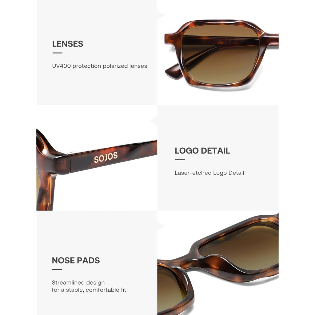 Sojos Trendy Polarized Square Sunglasses For Women Men,Fashion Rectangle Shades Wavy Pattern Frame Uv400 Protected Sj2698