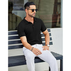 Coofandy Men'S Textured Polo Shirts Short Sleeve Slim Fit Casual Button Polo T-Shirt Summer Collared Golf Shirt