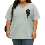 rosemia Plus Size Tops for Women Oversized Casual Tops V Neck Short Sleeves Basic Tees 2026 Green Smile