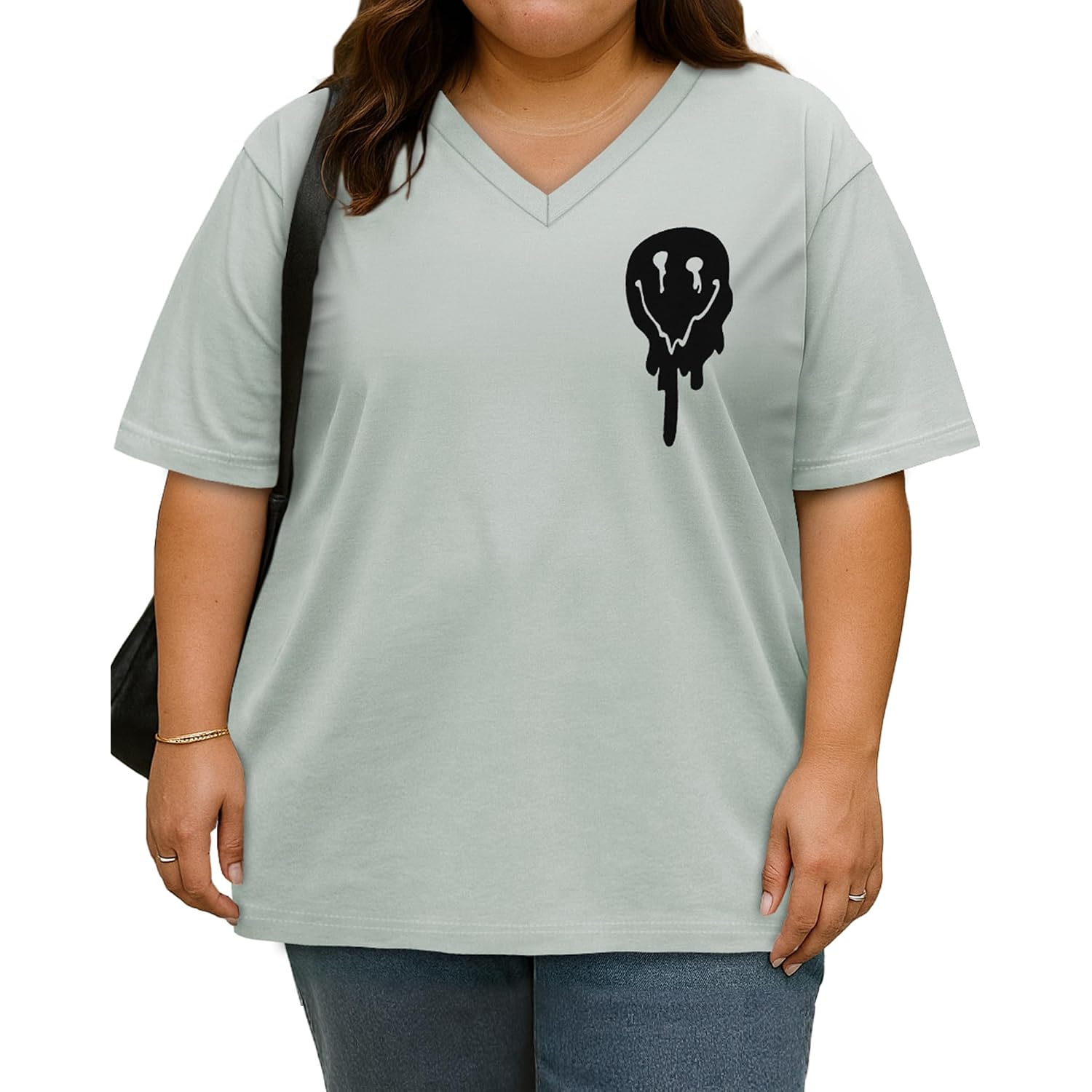 rosemia Plus Size Tops for Women Oversized Casual Tops V Neck Short Sleeves Basic Tees 2026 Green Smile
