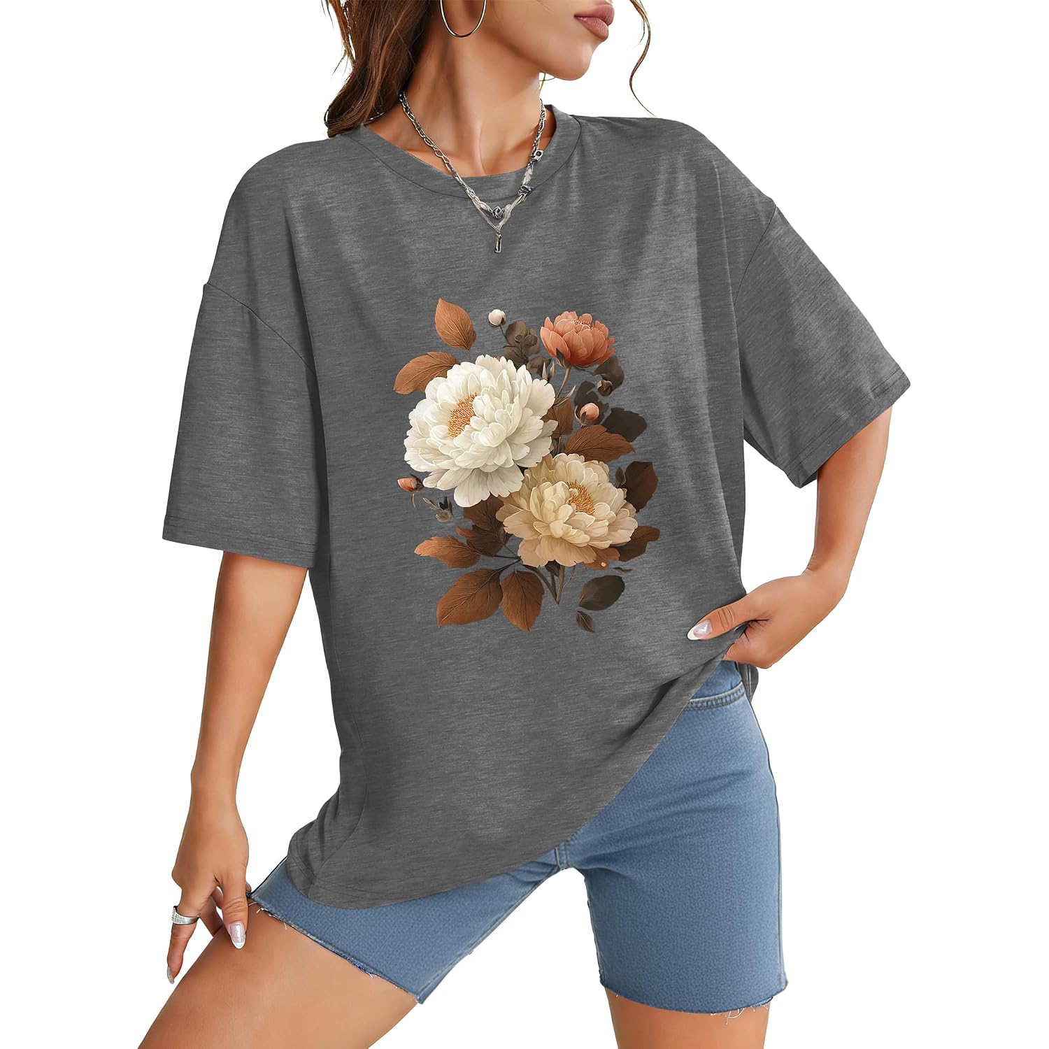 WIHOLL Oversized Tshirts for Women Summer Crew Neck Short Sleeve Graphic Tees Casual Loose Fit Workout Tops 2026