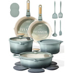 Carote 20Pcs Titanium Cookware Set, Pots And Pans Set Non Stick, Kitchen Cooking Set With Detachable Handle, Non Toxic Induction Cookware, Dishwasher/Oven Safe