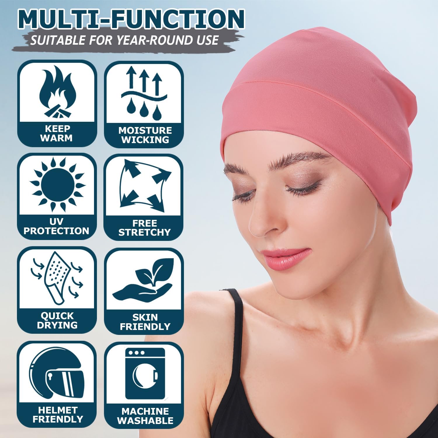 100% Cotton Skull Caps Beanie Sleeping Hats For Men Women | Lightweight, Soft & Breathable Skully Head Cover, Helmet Liner For Cycling & Running, Wicking Cpap Chemo Bald Nightcap