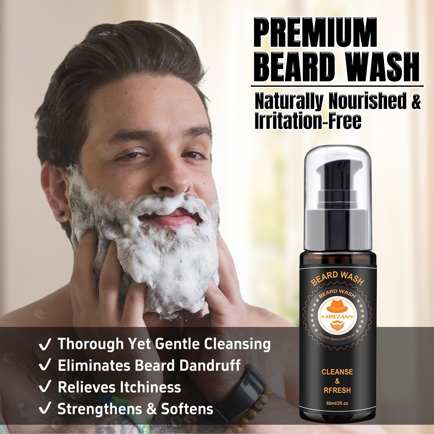 XIKEZAN Beard Kit for Men Grooming & Care w/Beard Conditioner, Wash, Oil, Balm, Brush, Comb,Birthday Fathers Valentines Easter Gifts for Men Him Dad Husband Boyfriend Mens Christmas Stocking Stuffers