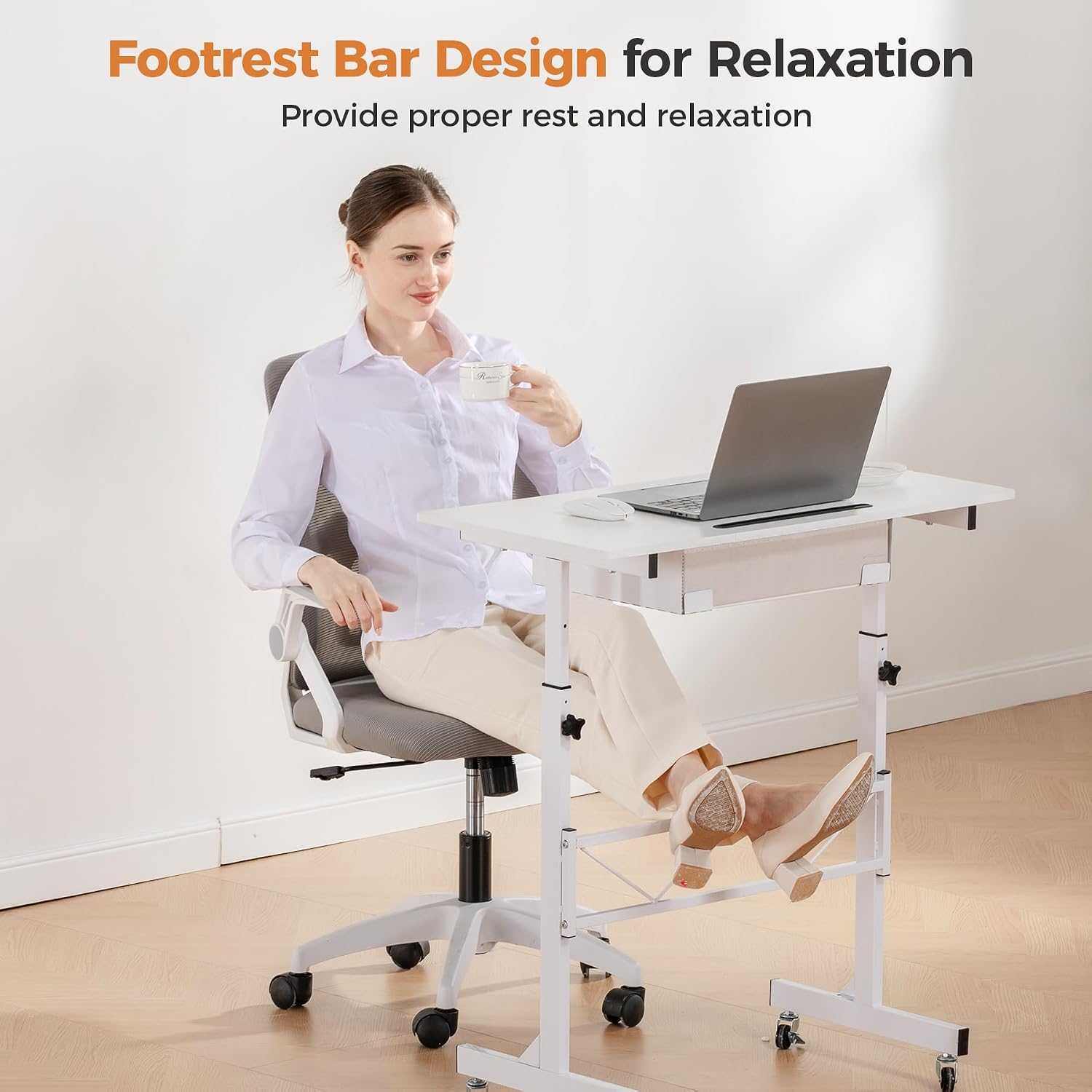 Comhoma Standing Desk Adjustable Height & Tiltable Tabletop, Portable Stand Up Desk For Laptop, Mobile Folding Desk For Home Office Work And Walking Pad Treadmill, Height 30.7"-46.4", White