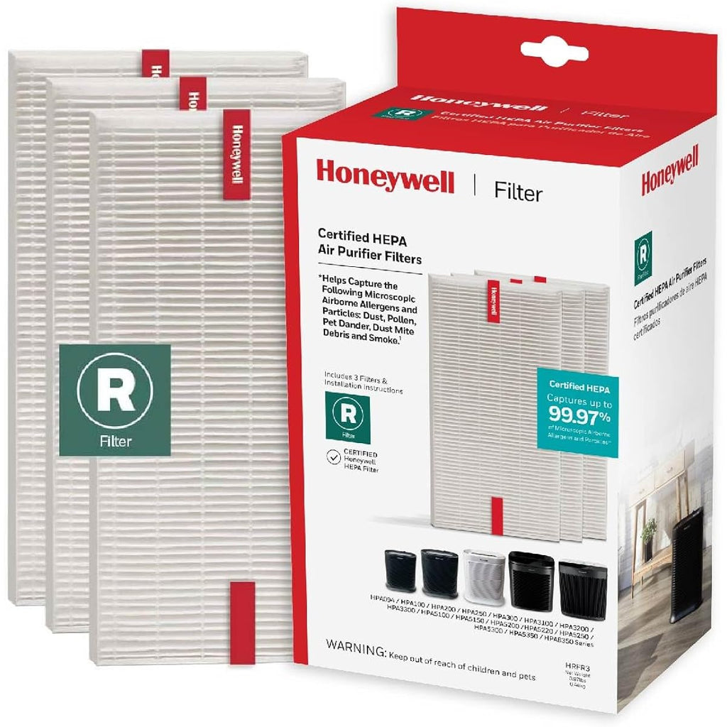 Honeywell Hepa Air Purifier Filter R, 3-Pack For Hpa 100/200/300, 3000 And 5000 Series - Airborne Allergen Hepa Air Filter Replacement Targets Wildfire/Smoke, Pollen, Pet Dander, And Dust