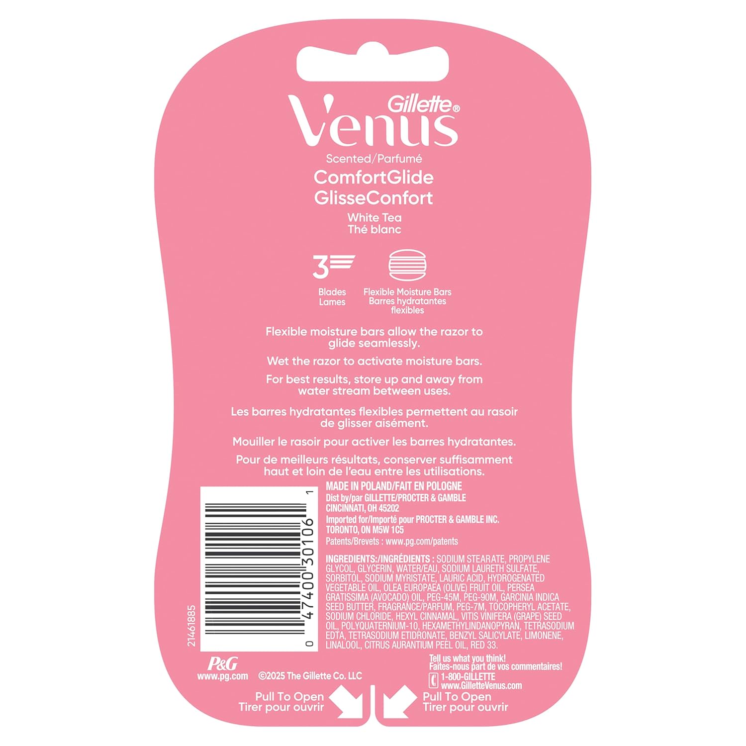 Gillette Venus ComfortGlide Disposable Razors for Women, 2 Count, White Tea Scented Moisture Bars for a Smooth Shave