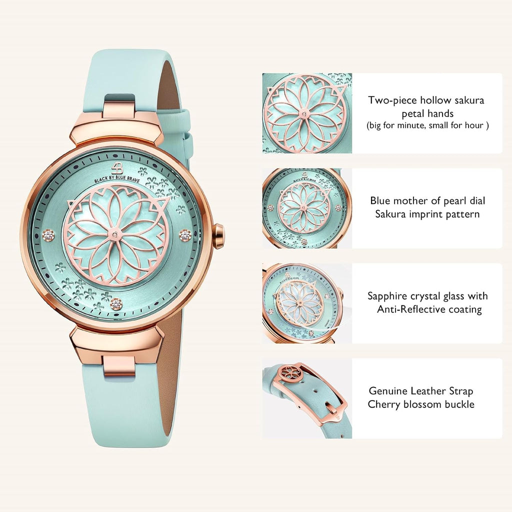 Black By Blue Brave Cherry Blossom Womens Watch-36Mm Case, Natural Diamonds