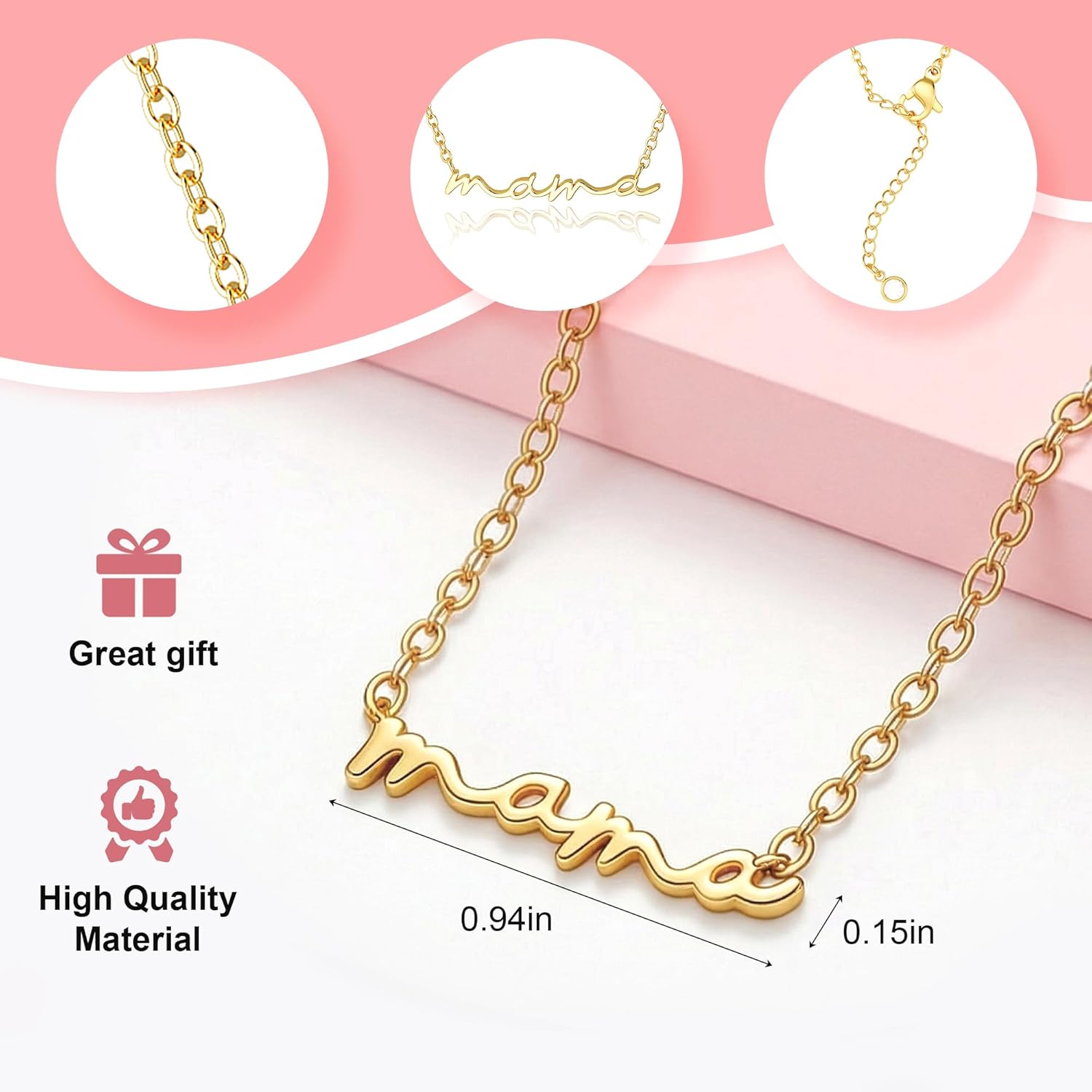 Moodear Mothers Day Gifts Mama Pendant Necklaces for Women - Dainty Small 18K Gold Plated Mom Necklace Non Tarnish Gift for Mom,New Mom Trendy