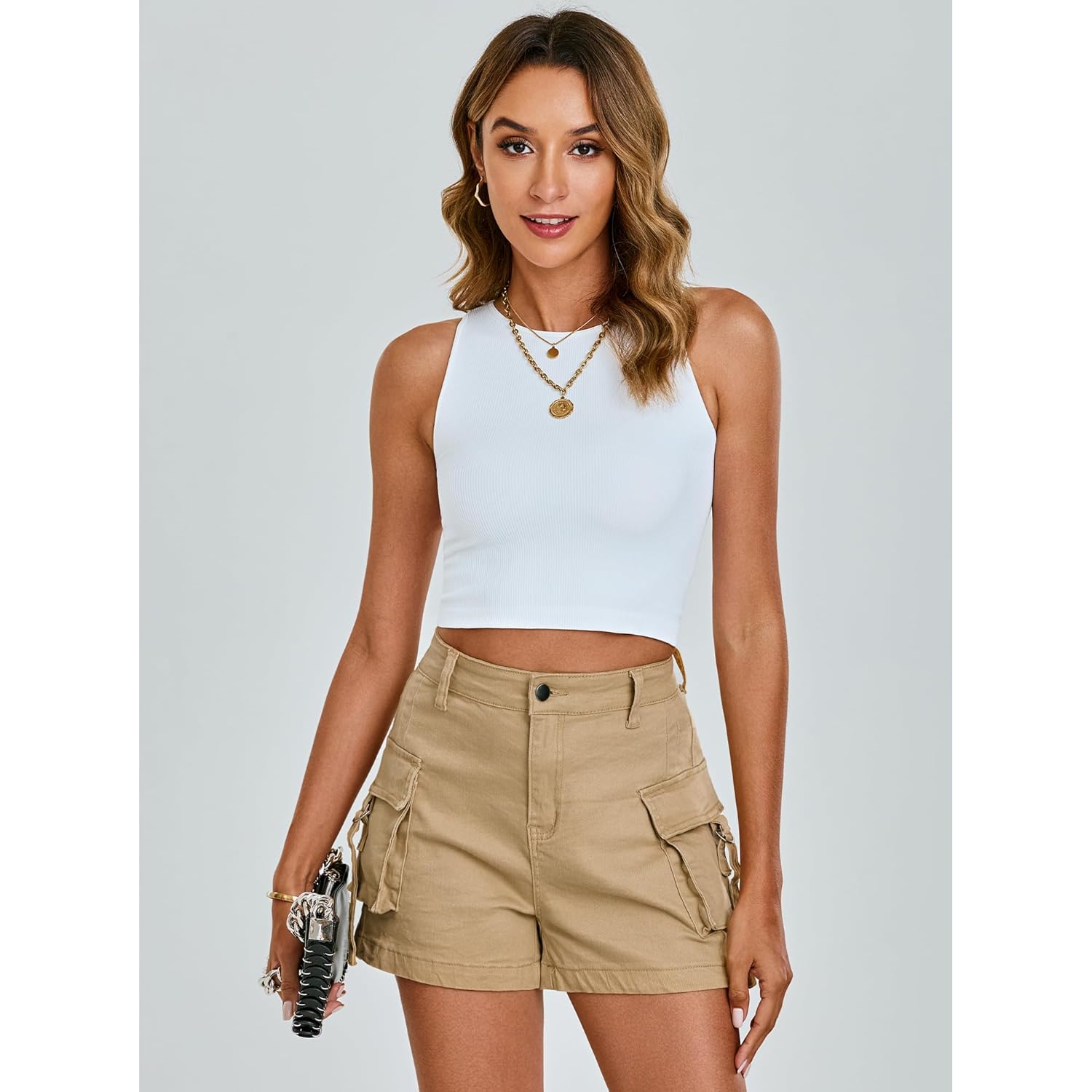 Cargo Shorts for Women Trendy High Wasited Casual Summer Stretchy Utility Cut Off Shorts with Pockets