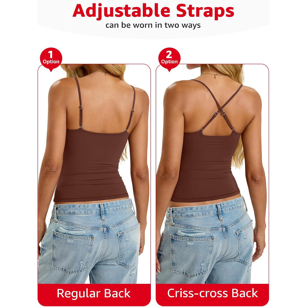 EasyGala Womens Padded Cami Tank Tops Double Lined Spaghetti Strap Built in Bra Shirts Slim Fitted Basic Summer Cloth 2026