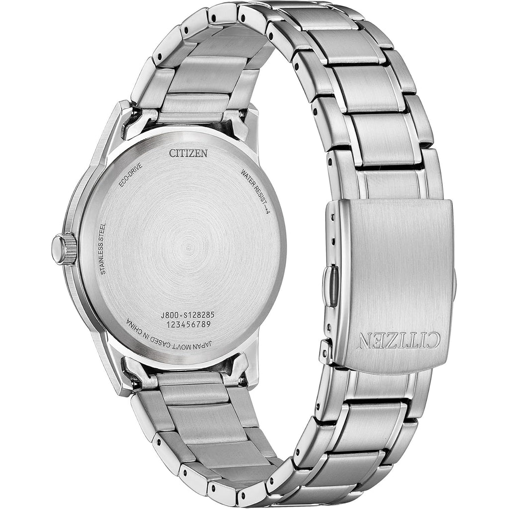 Citizen Men'S Eco-Drive Dress Classic Watch, Silver-Tone Stainless Steel Bracelet, Ivory Dial, 3 Hand, Day/Date (Model: Aw0100-86B)