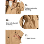 Saphirose Women'S Rain Jacket Waterproof Rain Coat With Hood Outdoor | Long, Windbreaker, Raincoat, Lightweight, Drawstring Waist, Snap Pockets, Camping, Travel, Daily Wear, Walking Dog