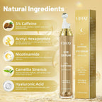 Ujhay 5% Caffeine Eye Cream, Under Eye Serum For Dark Circles, Puffiness & Wrinkles Fine Lines, Eye Roller Serum With 360° Massage Ball, Eye Treatment Balm For Men & Women