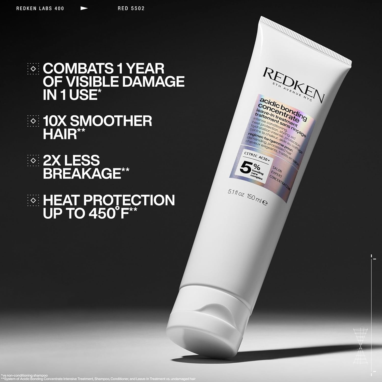 Redken Acidic Bonding Concentrate Leave In Conditioner - For Weak & Damaged Hair, Bond Building & Strengthening Hair Repair Treatment, Smooths & Provides Heat Protection