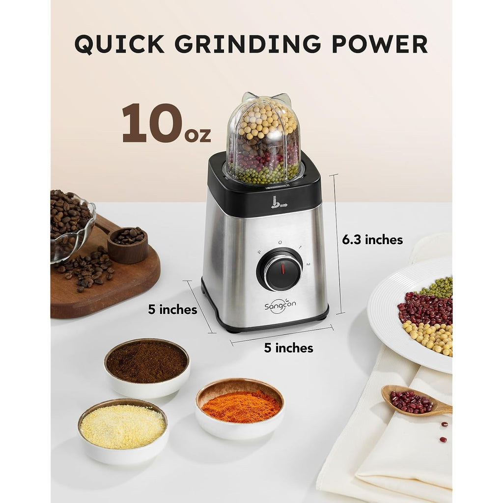 Sangcon Blenders And Food Processor Combo For Kitchen, 5 In 1 Blender For Shakes And Smoothies, Meat Chopped, Grinding & More, 40 Oz Jar & 17Oz Cup With To-Go Lid, Stainless Steel Silver