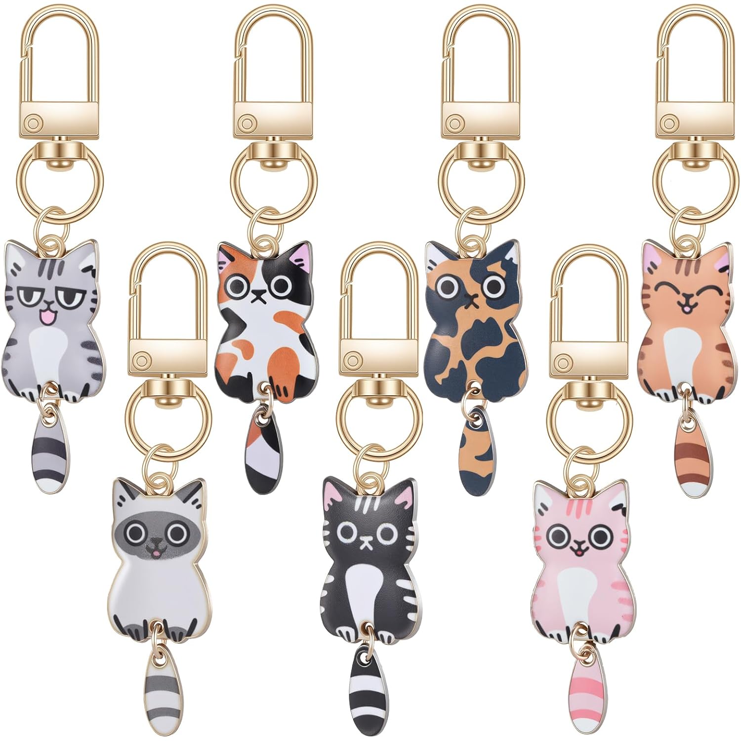 Nogeqi 7 Pcs Cat Keychain, Cute Cats Charms, Kawaii Cat Key Chains, Kitty Keyring, Cats Accessories for Women Car Keys Purse