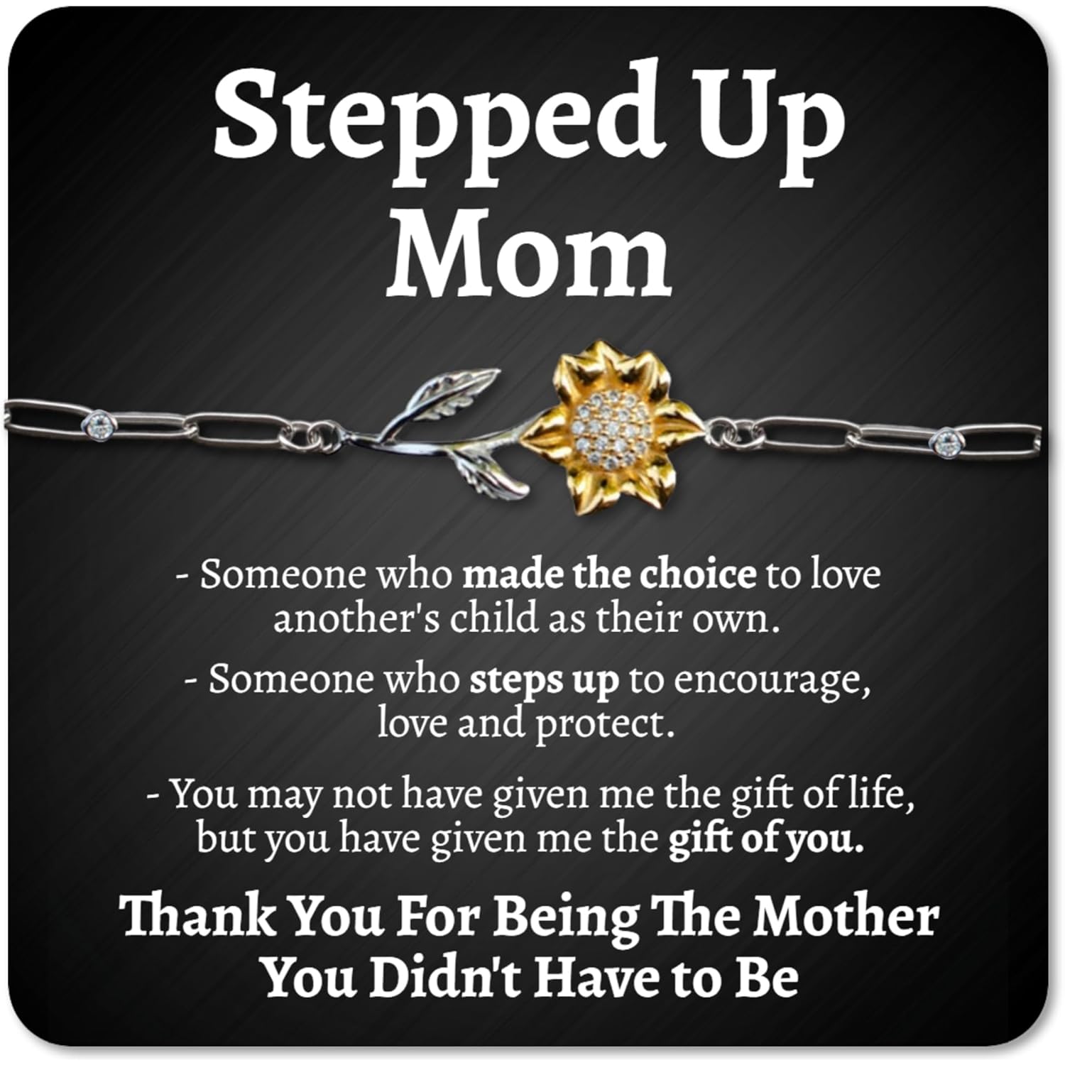 Love You This Much Sentimental Stepped Up Mom 18k Gold Sunflower Bracelet | 6.5-8" Adjustable | Meaningful Bonus Mom Gift | Birthday Gift for Stepmom | Best Stepmother | Luxury Gift Box