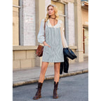 Womens Casual Denim Dress Summer Striped Overalls Romper Adjustable Straps Sleeveless Jean Dresses With Pockets