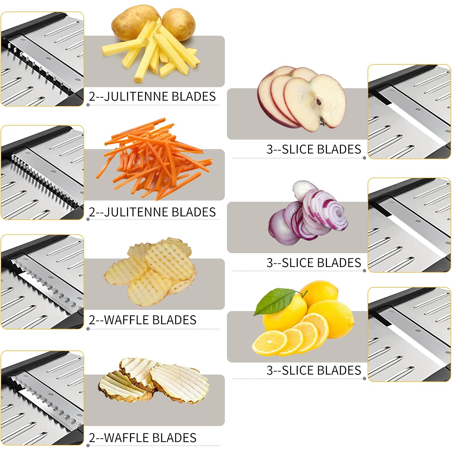 -Bingbing- Mandoline Slicer For Kitchen, 7-In-1 Adjustable Vegetable Slicer | Stainless Steel Food Slicer, Adjustable Blade, Slices, Julienne, Waffle And French Fries Cut, Includes Gloves And Brush