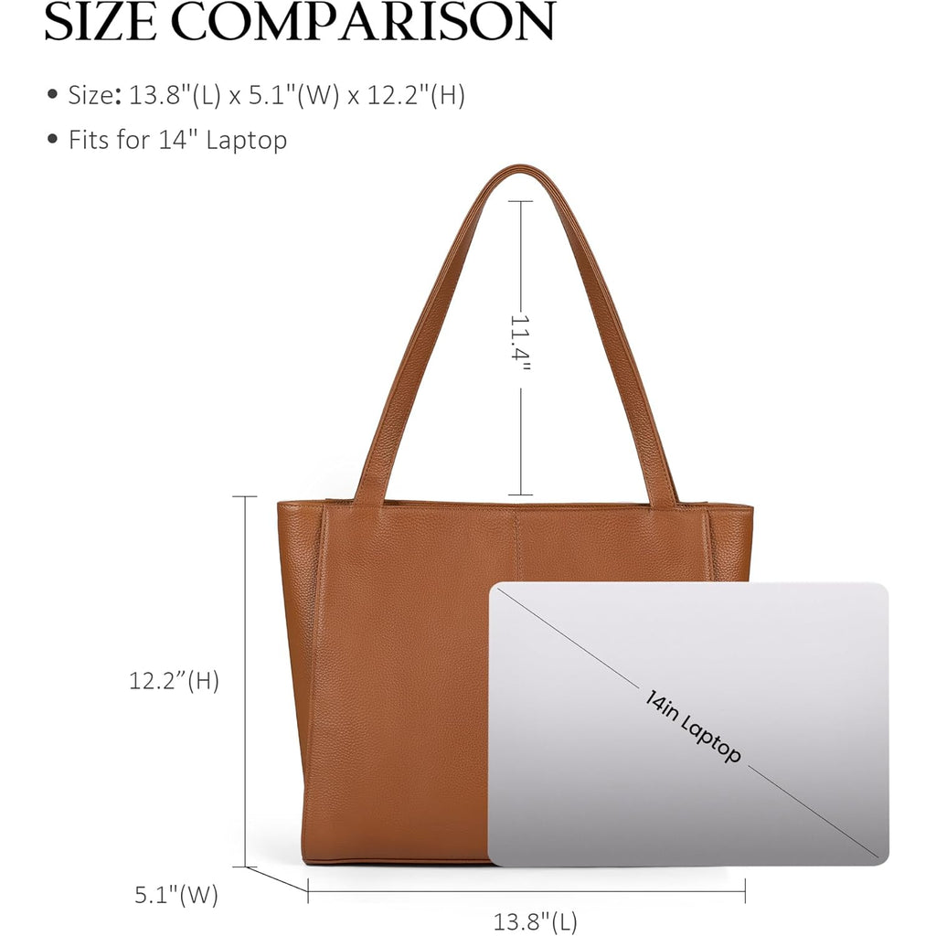 befen Genuine Leather Zipper Tote Bag for Women Work with Laptop Compartment, Women's Leather Shoulder Purse Satchel Handbags