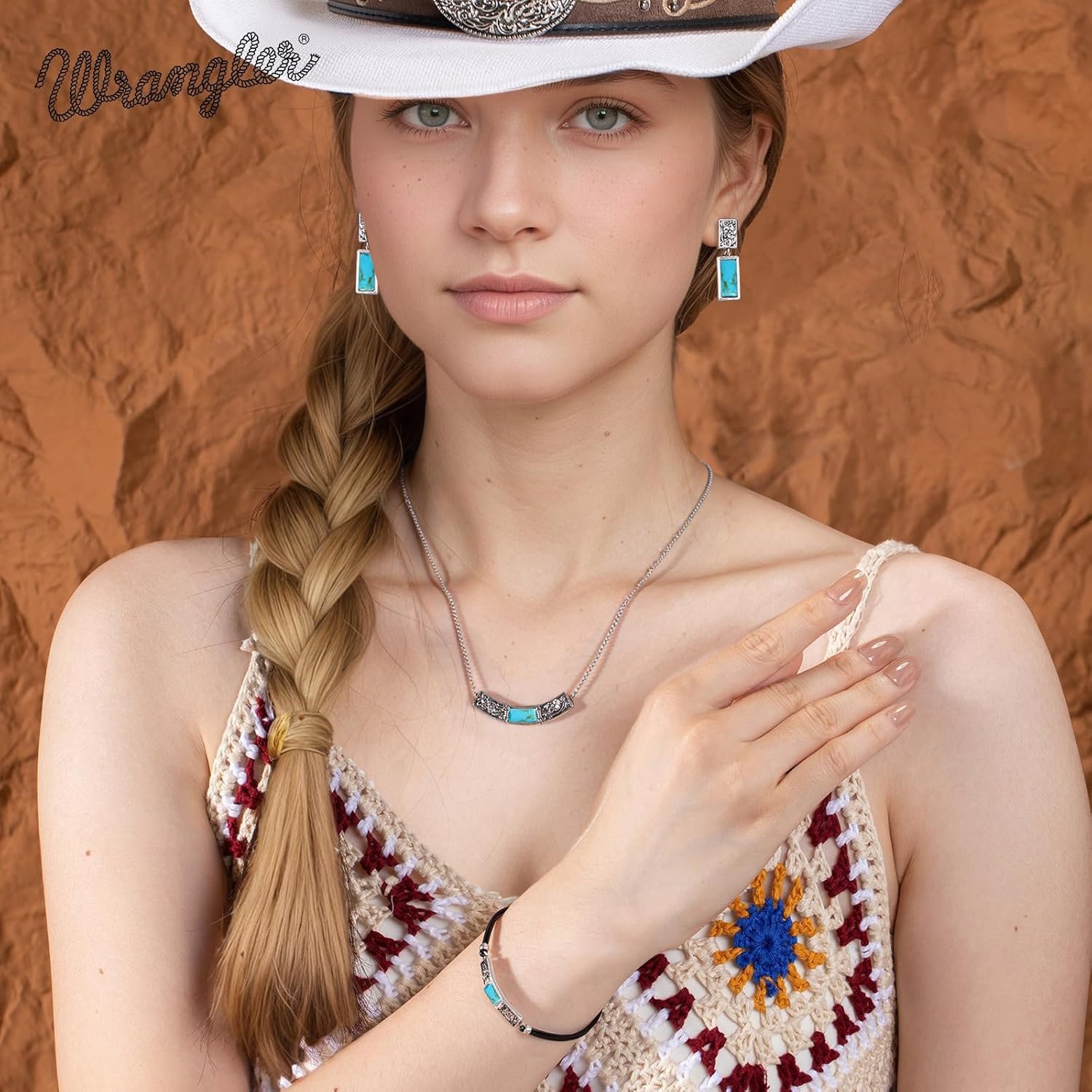 Montana West Wrangler Couture Turquoise Jewelry for Women, Western Jewelry Pendant Necklace, Cowgirl Vintage Western Necklace
