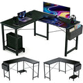 L Shaped Desk, 50 Inch Reversible Computer Desk Corner Gaming Table With Cpu Stand & Storage Bag, Sturdy Metal Frame Pc Workstation For Home Office, Black Wood