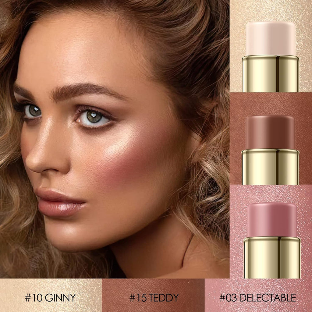 3 Pcs Neutral Contour Stick Set,Professional Makeup Kit For All Skin | Falocutus Cream Blush & Highlighter Bronzer Pen,Long Lasting & Smooth Natural Face Contouring Illuminator