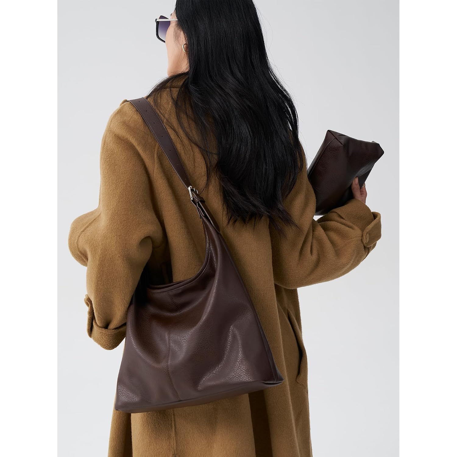 Hobo Bag For Women, Soft Vegan Leather Slouchy Shoulder Tote Purse With Matching Pouch, Adjustable Strap & Magnetic Closure