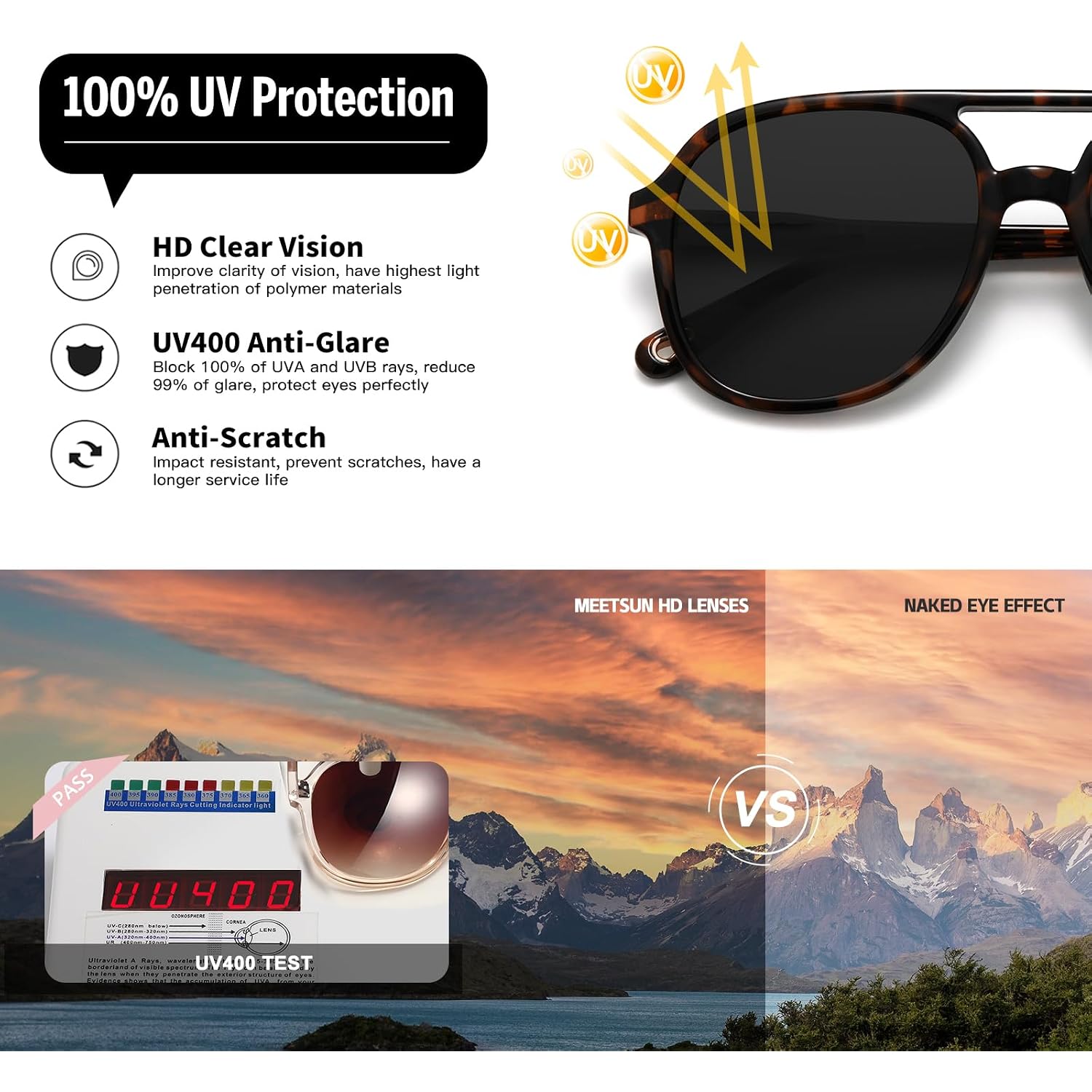 Meetsun Retro Oversized Aviator Sunglasses For Women Men Trendy 70S 80S Vintage Square Aviators 3 Pack Uv400